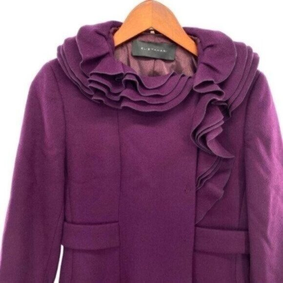 Elie Tahari Womens Purple Wool Pea Coat - Picture 8 of 8